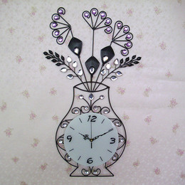 包邮现代静音欧式挂钟客厅创意艺术钟时尚个性钟表花瓶铁艺钟