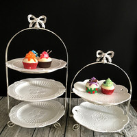 欧式水果盘糖果盘子创意银色蛋糕架点心盘小奢华双层盘三层盘托盘