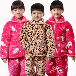 冬季儿童睡衣法兰绒夹棉加厚款保暖套装女童珊瑚绒加棉卡通家居服