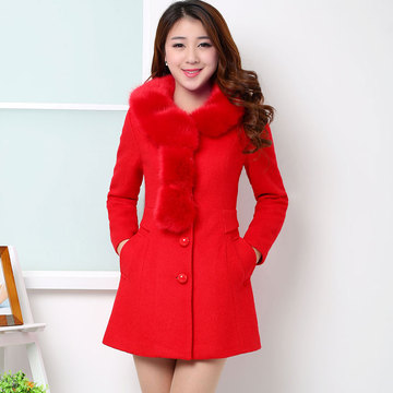 2015冬装新款韩版修身显瘦甜美淑女中长款加厚毛呢外套女呢子大衣
