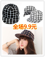 新款荧光色格子图案嘻哈帽街舞鸭舌帽棒球帽子男女士夏天韩版潮流