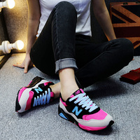 女鞋运动鞋学生韩版潮网布n字跑步鞋厚底休闲透气平底拼色单鞋女