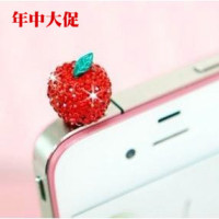 韩国正品可爱水钻苹果防水防尘塞 红苹果手机配饰