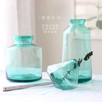 新款 美式乡村蓝色玻璃花瓶透明  多规格可选
