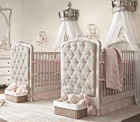 现货法式复古婴儿床美式乡村实木公主床欧式仿古做旧双胞胎婴儿床