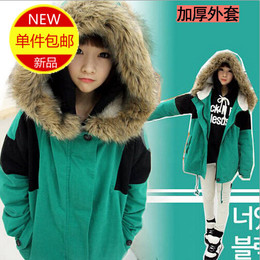 韩版冬季新款羊羔毛中长款加厚毛领棉服宽松学院风工装外套棉衣女