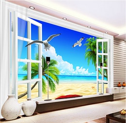 立体窗户风景大型壁画卧室客厅影视墙壁纸3d电视背景墙无缝墙纸画