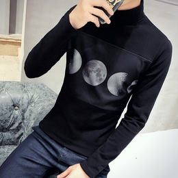 2016冬季新款男士长袖T恤韩版修身潮t恤黑色高领青年打底男卫衣