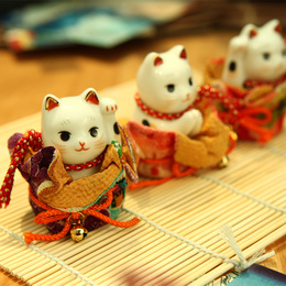 日本药师窑彩绘双福钱袋招财猫 开业送礼 送朋友生日结婚礼物