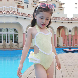 韩国2016儿童泳衣女孩连体蕾丝夏装女童泳装公主宝宝带帽儿童泳装