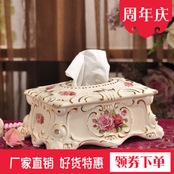 欧式客厅纸巾盒陶瓷田园创意家居日用奢华复古抽纸盒茶几复古摆件