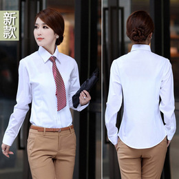 女士纯白色职业长袖衬衣 女式白领衬衫工装方领正装 韩版修身女装