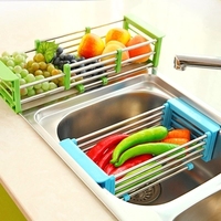 包邮厨房可伸缩水槽置物架 碗碟沥水架洗菜滤水篮 塑料晾碗架
