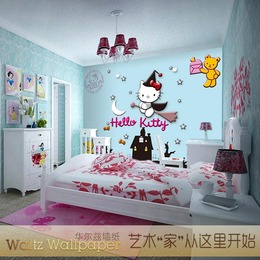 HELLO KITTY猫大型壁画日式卡通墙纸儿童卧室游乐场KTV主题房壁纸