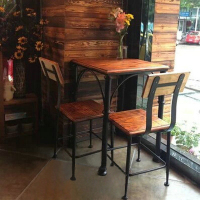 美式乡村复古铁艺餐厅餐桌椅组合 实木做旧咖啡桌椅酒吧家具定制