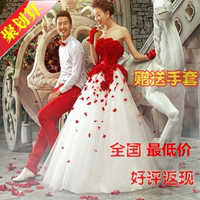 2015影楼主题服装情侣写真摄影 抹胸韩版新娘结婚红色花瓣婚纱B68