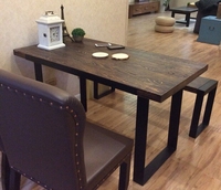 电脑桌办公会议桌子咖啡厅桌椅子美式乡村实木餐桌复古做旧铁艺桌