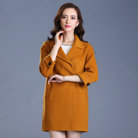 2015秋季新款 韩版女士长款毛呢外套纯手工高端双面羊毛绒面大衣