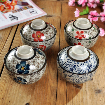 日式盖碗 4.5寸 米饭碗盖碗汤碗日式和风釉下彩保鲜碗景德镇陶瓷
