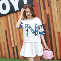 2016年新款春夏季韩版女套裙字母N短袖T恤蓬蓬半身裙甜美显瘦女装