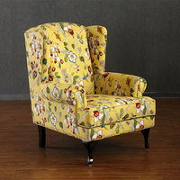 美式乡村老虎椅田园厅单人沙发小户型卧室高背椅主人椅黄色老虎椅