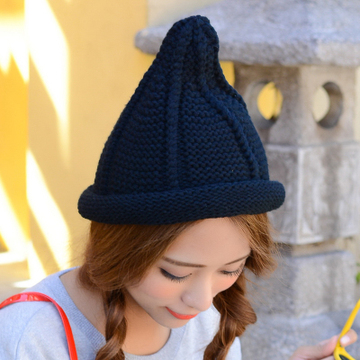 2015韩版秋冬帽子女 粗线针织帽 毛线帽子 尖顶帽 保暖帽 女巫帽