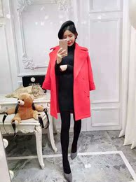 秋冬新款呢子大衣女2015韩版OL气质七分袖中长款加棉加厚宽松外套