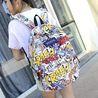 超酷时尚双肩背包 韩版帆布涂鸦印花男女学生潮书包嘻哈包包 包邮