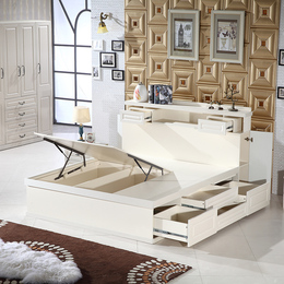 简约宜家板式1.5米1.8米抽屉式储物高箱气压床 现代白色多功能床