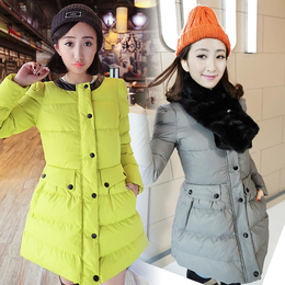 2015冬装新款 韩版加厚显瘦棉衣女外套修身中长款棉袄 送围脖