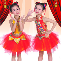 2015新款少儿童舞蹈女童公主裙肚兜喜庆纱裙六一幼儿园表演出服装