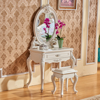 欧式田园风格 法式描银雕花带镜子梳妆桌 象牙白色卧室梳妆台