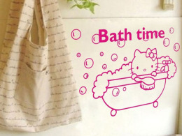 包邮墙贴kitty洗澡浴室装饰贴画防水不干胶儿童可爱壁贴卡通动漫