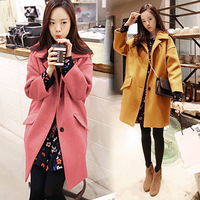 2016立领纯色直筒冬装新款韩版冬季修身大码女中长款呢子大衣学生