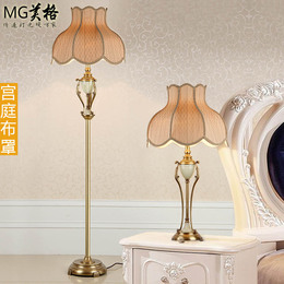 全铜欧式高台灯 卧室温馨床头灯 客厅玉石水晶复古铜金色高档74cm
