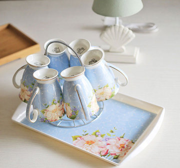水杯冷水壶套装 骨瓷陶瓷耐热冷水壶茶水杯子带盖家用结婚礼物