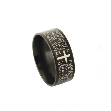 醉月 欧美黑色十字经文戒指 钛钢韩版潮款首饰品男生男士精钢指环