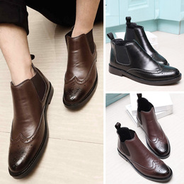 英伦韩版男士马丁靴短靴男靴子布洛克雕花皮靴时尚潮流真皮高帮靴