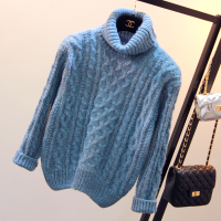 2015韩版马海毛复古麻花加厚短款打底高领套头针织学生毛衣外套女
