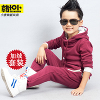 童装男童套装儿童加厚秋冬装2015新款韩版大童加绒卫衣套装潮包邮