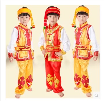 苗族儿童演出服装少数民族男童葫芦丝舞台表演服傣族汉舞蹈服元旦