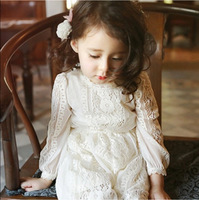 韩版童装女童连衣裙2016春季新款中大童蕾丝长裙小清新中长款白色
