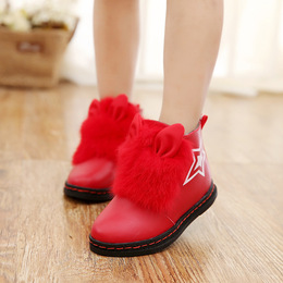 2015秋冬新款儿童皮靴女童靴子兔毛低筒短靴冬季加绒马丁靴女童鞋