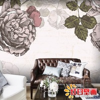 3D欧式田园蔷薇花大型壁画餐厅包厢客厅电视沙发过道背景墙纸壁纸