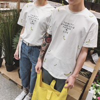 LQZ韩国2016新款夏装香蕉印花短袖T恤纯棉tee 韩版修身男女短t潮