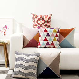 抽象几何波浪彩色线条北欧现代三角样板房沙发靠垫套透气棉麻抱枕