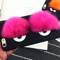 iPhone6s手机壳 5.5兔毛绒眼睛壳苹果6s韩国毛球立体眼睛保护套