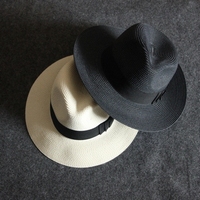 新款欧美平檐帽爵士帽草帽礼帽遮阳帽子男士女士防晒草帽防紫外线