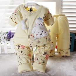 15秋冬款新生儿加厚棉衣套装宝宝冬装婴儿满月百日三件套纯棉外套