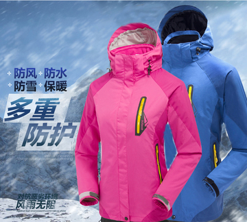 新款户外冲锋衣男女情侣款两件套可脱卸加厚抓绒内胆滑雪服三合一